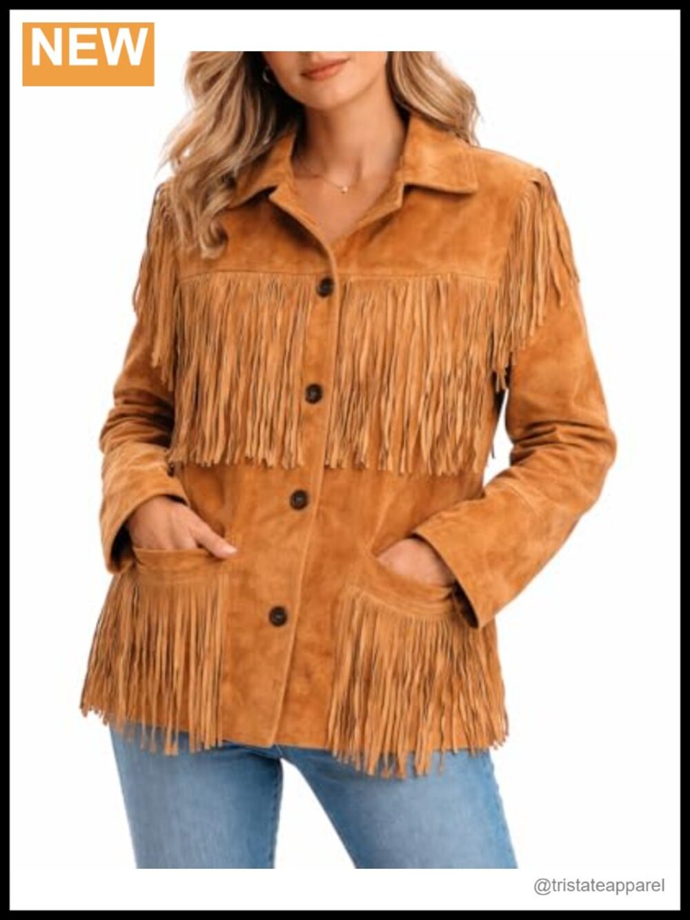 Suede Leather Fringe Jacket Western Cowgirl Tassel Coat